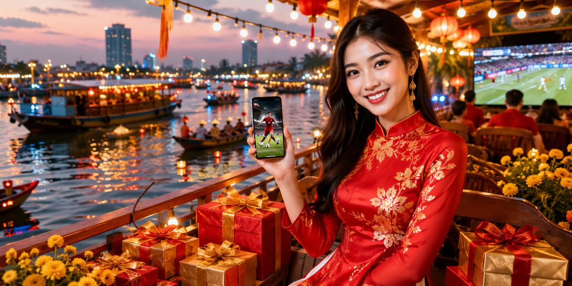 Cảnh quan Mekong với người dùng thư giãn theo dõi kết quả cược thể thao ngoài trời